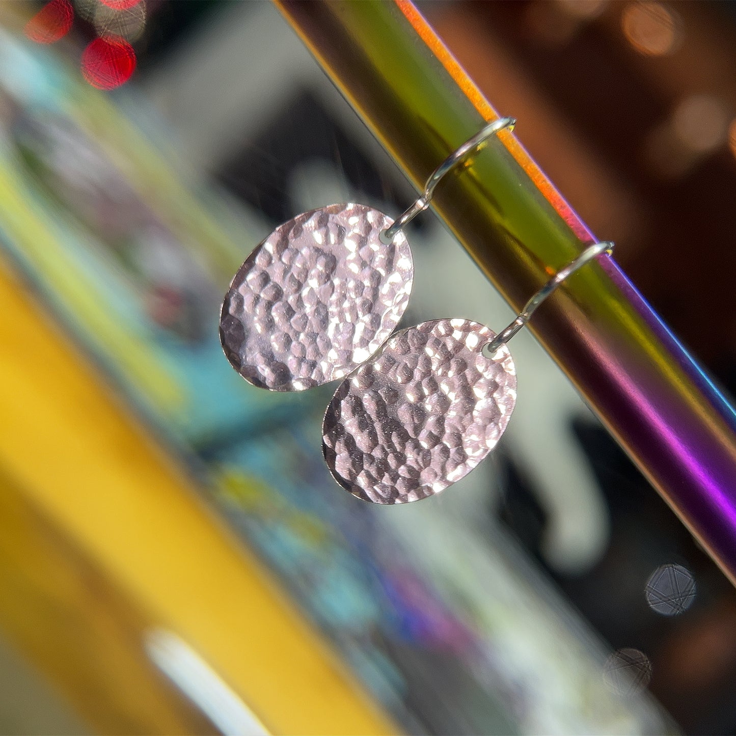 Sterling Silver Hammered Oval Earrings