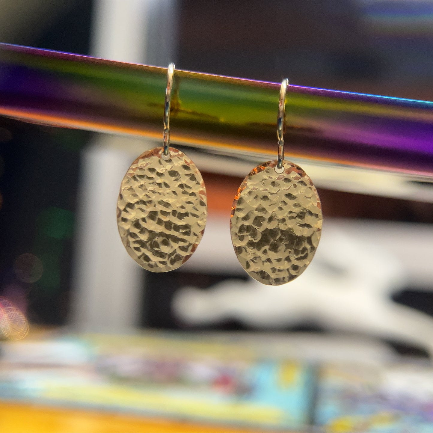 14k Gold Filled Hammered Oval Earrings