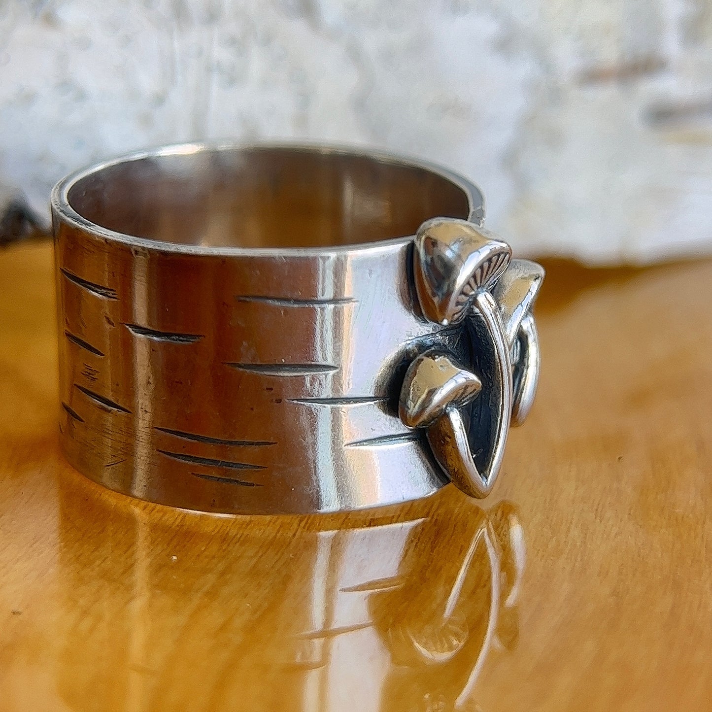 Birch Wood Mushroom Ring - Adjustable