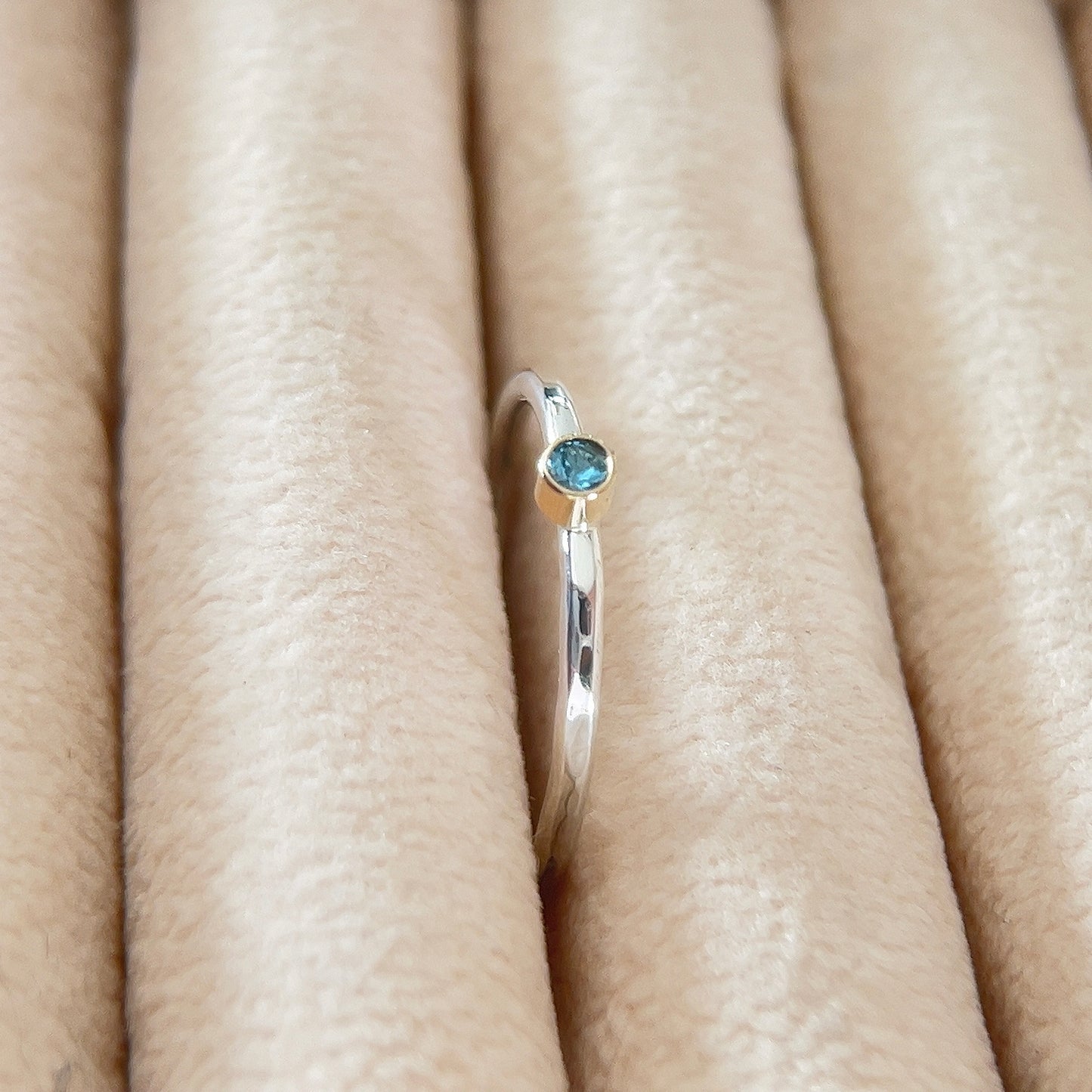 Dainty Aquamarine Ring - Silver & Gold