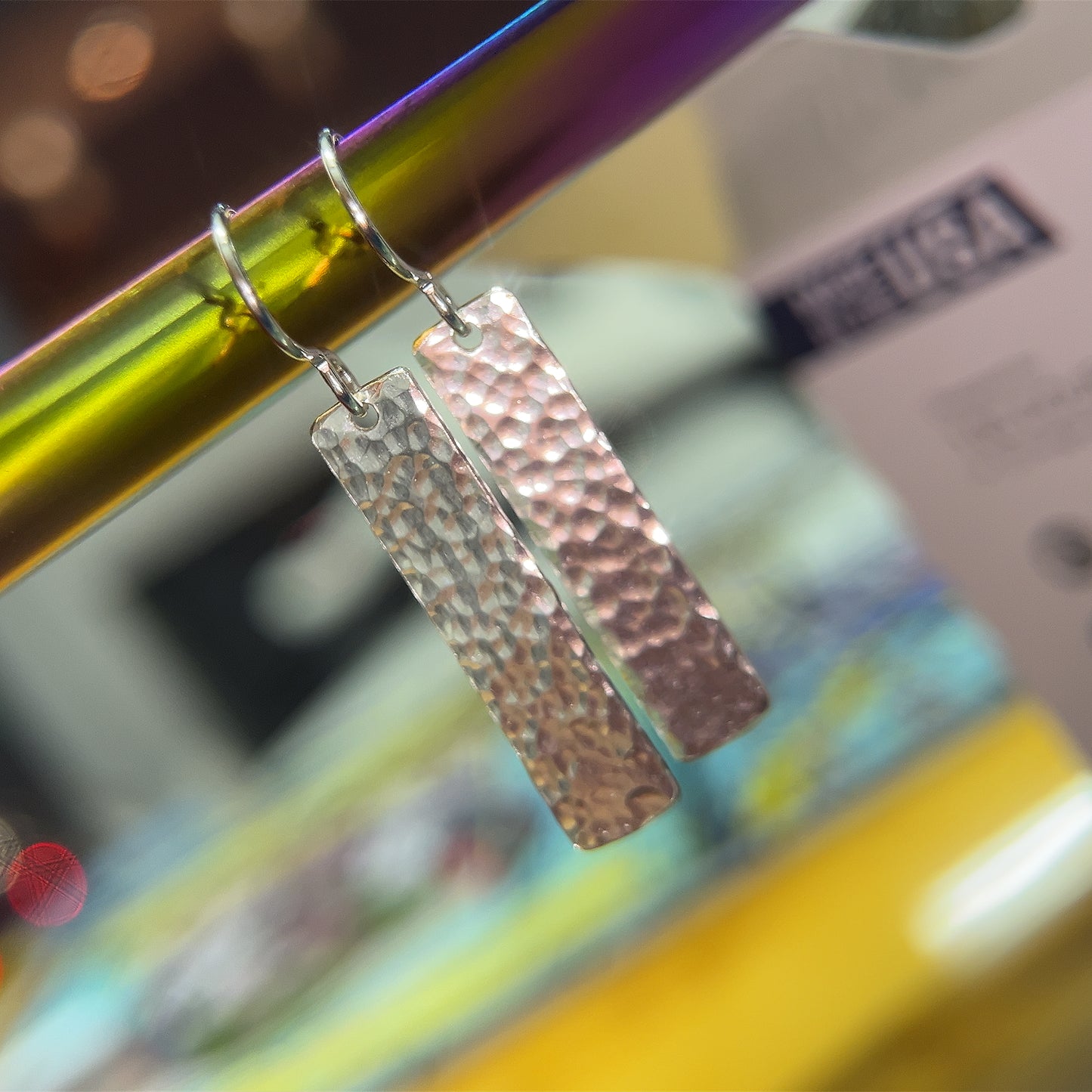Hammered Tag Earrings - Sterling Silver