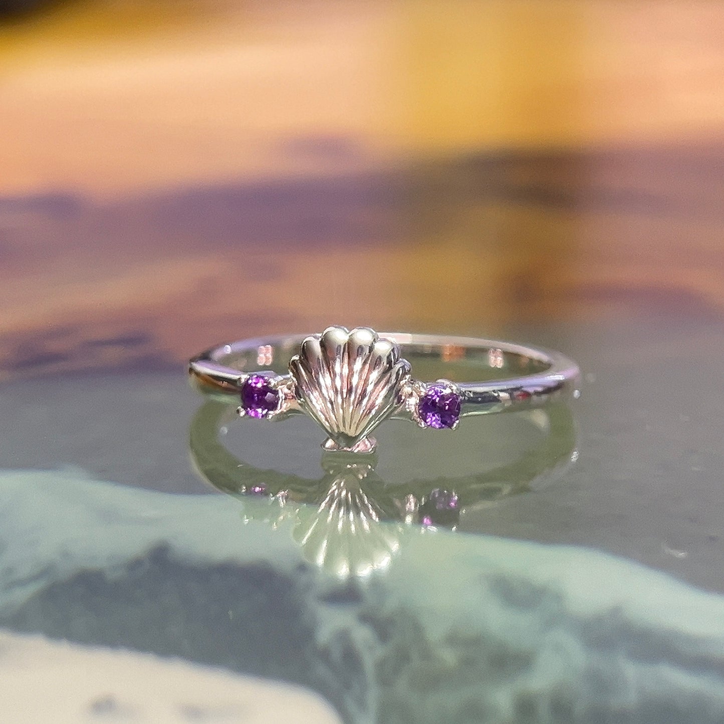 Amethyst Seashell Ring