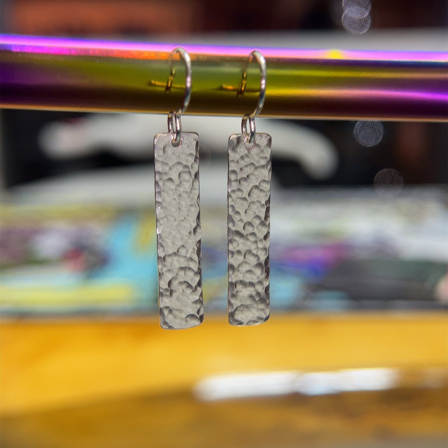 Hammered Tag Earrings - Sterling Silver