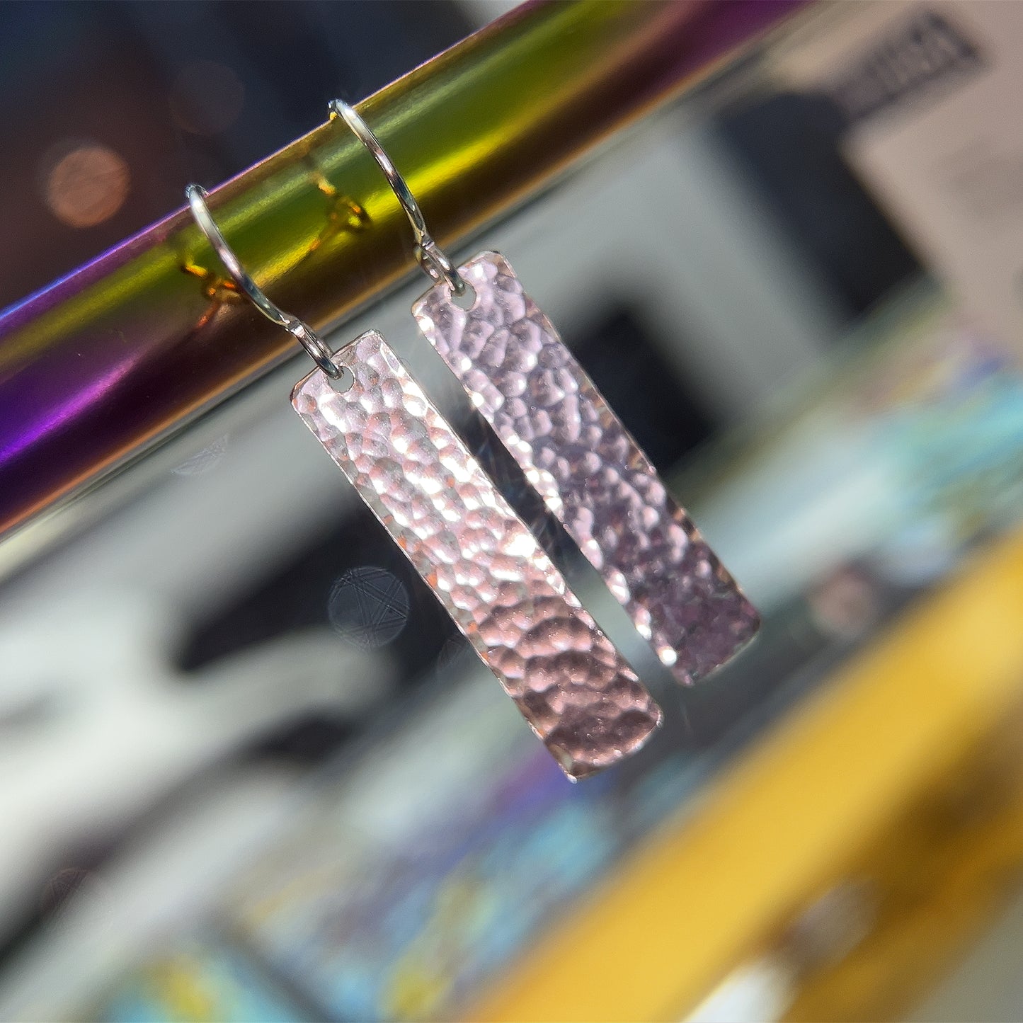 Hammered Tag Earrings - Sterling Silver