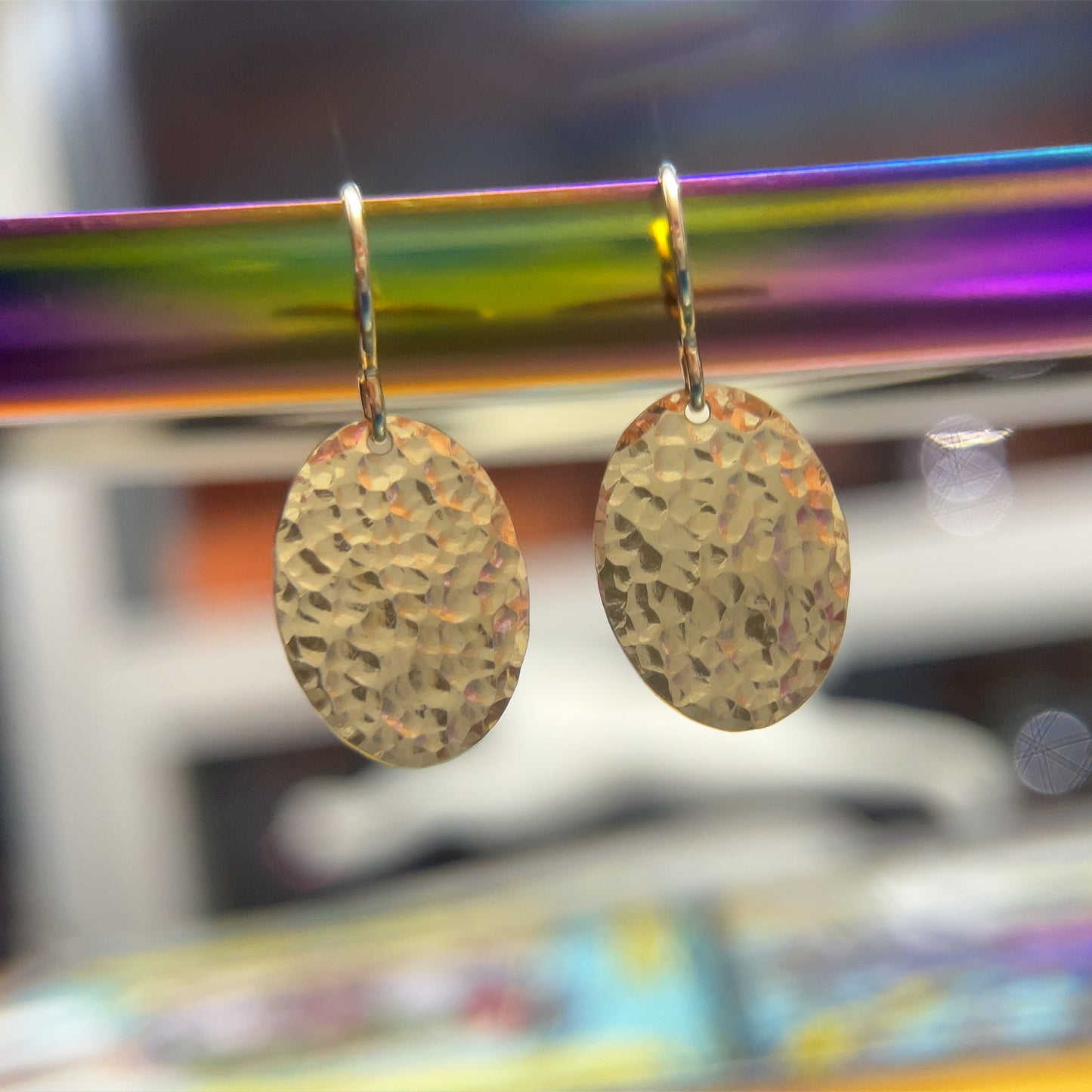 14k Gold Filled Hammered Oval Earrings