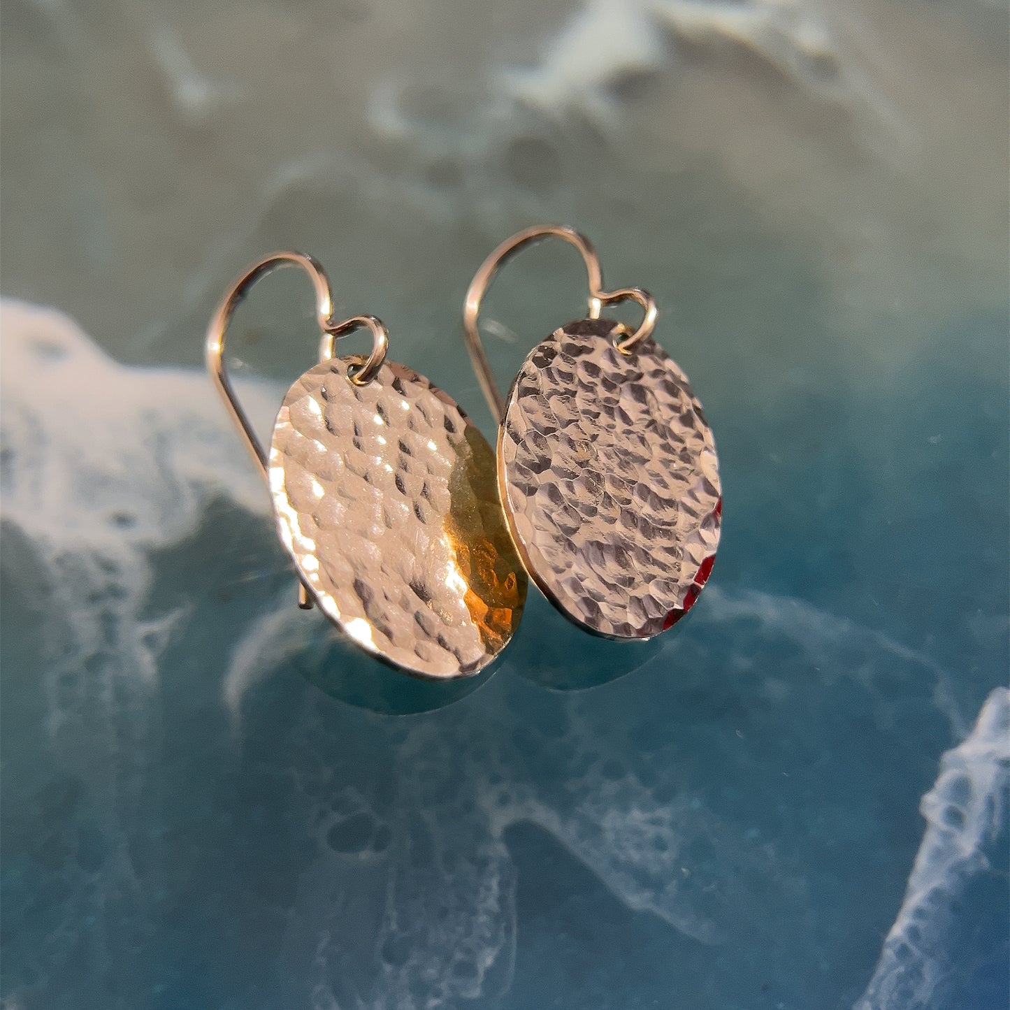 14k Gold Filled Hammered Oval Earrings