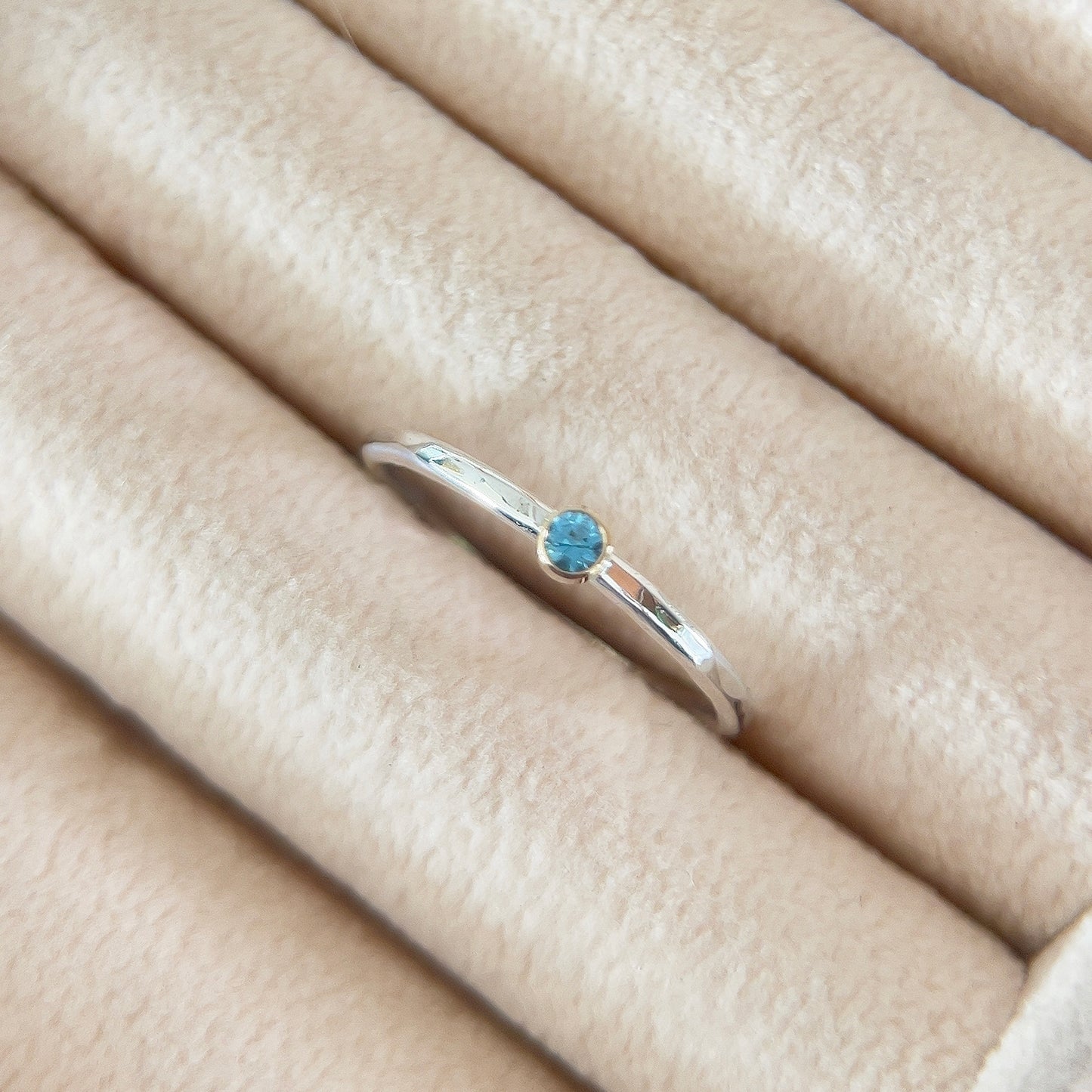 Dainty Aquamarine Ring - Silver & Gold