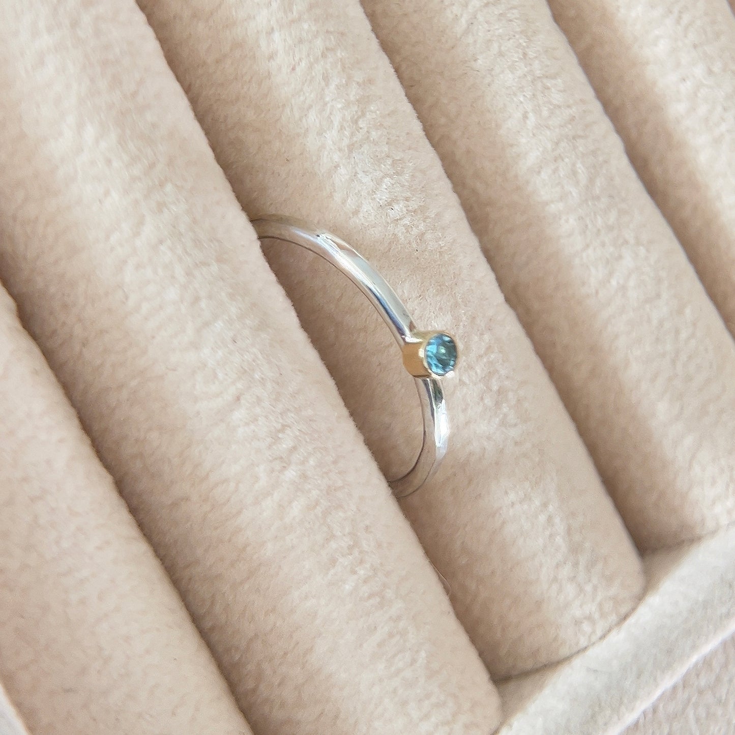 Dainty Aquamarine Ring - Silver & Gold