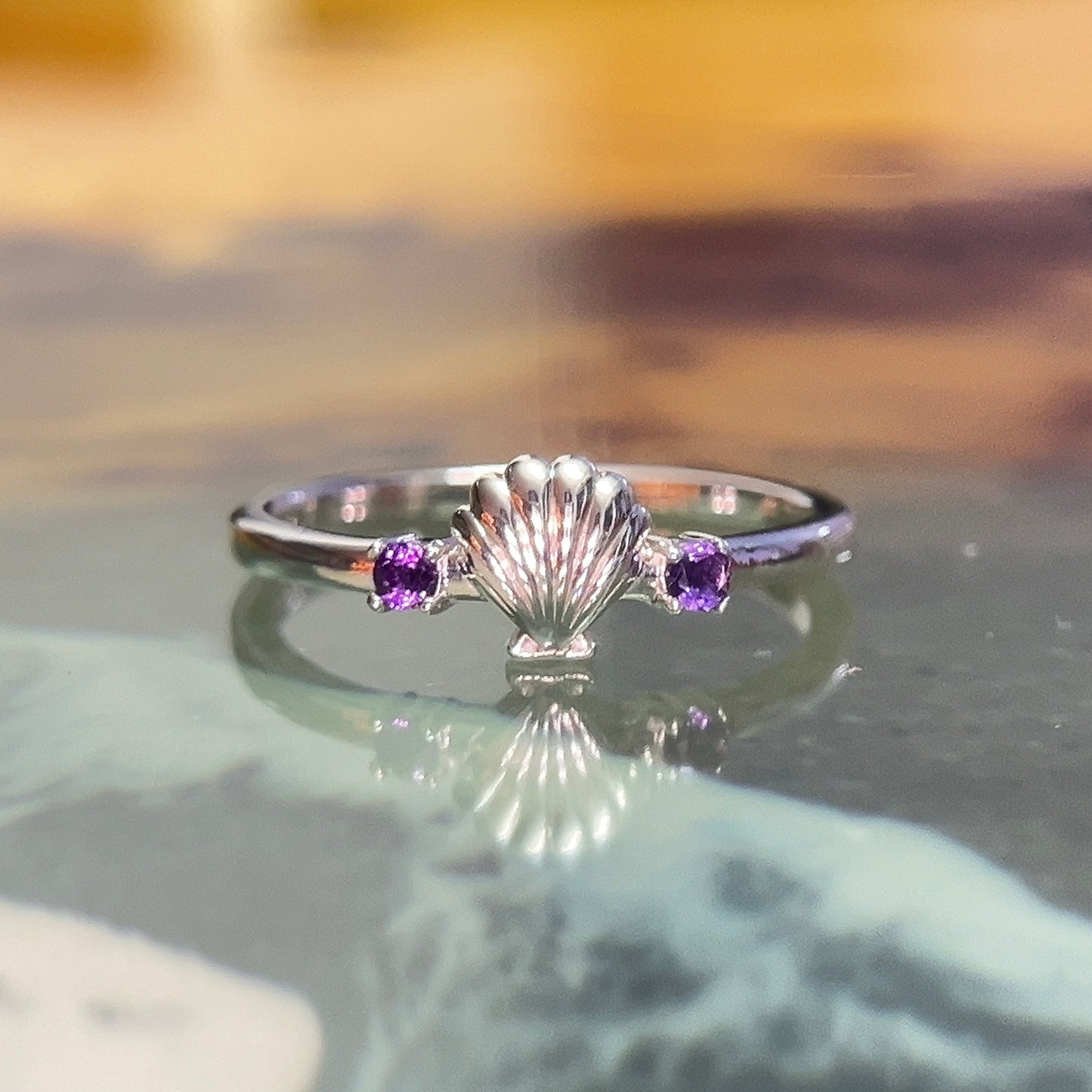 Amethyst Seashell Ring