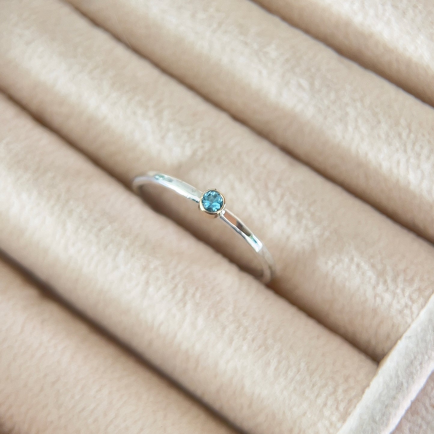 Dainty Aquamarine Ring - Silver & Gold