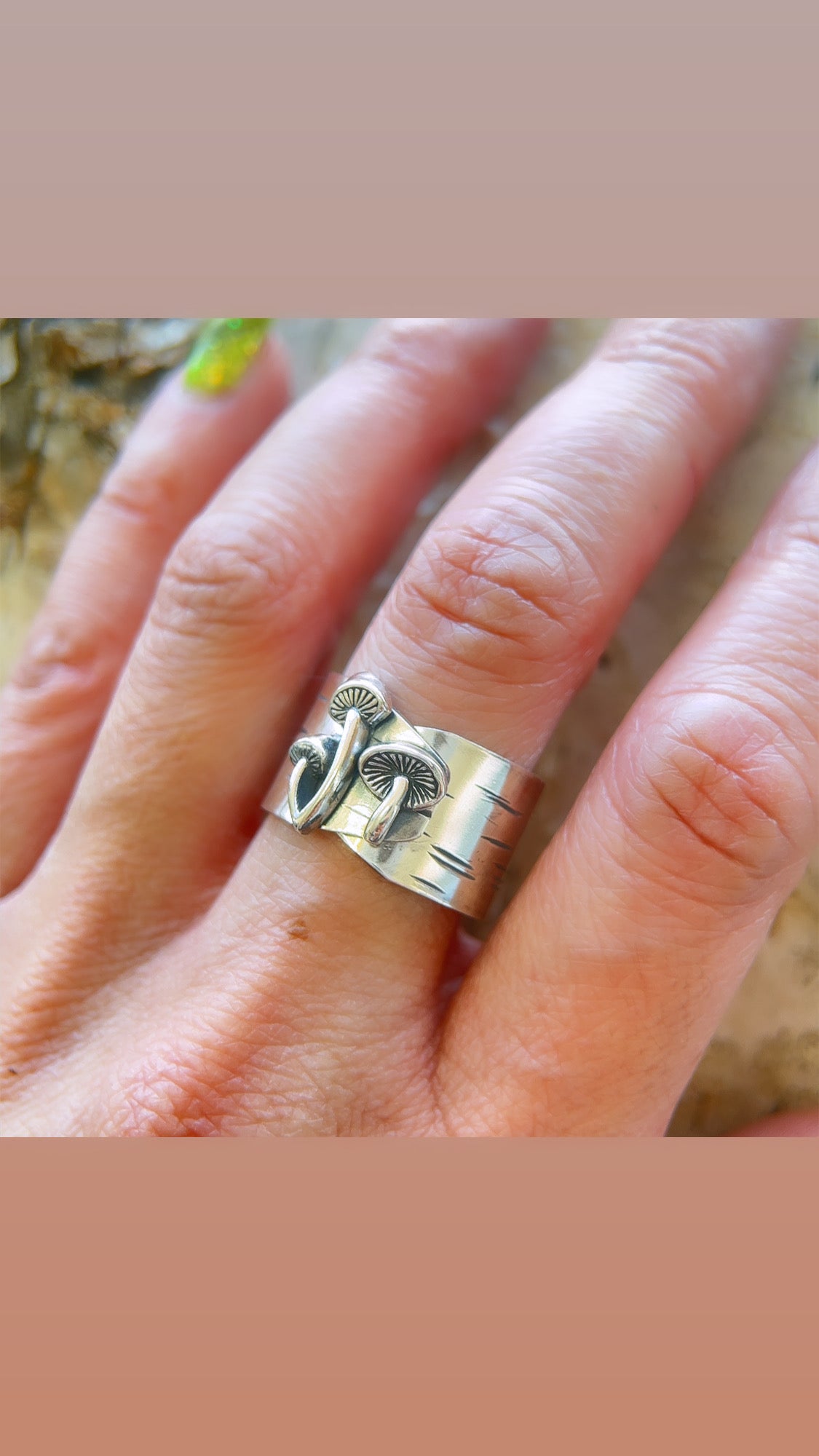 Birch Wood Mushroom Ring - Adjustable