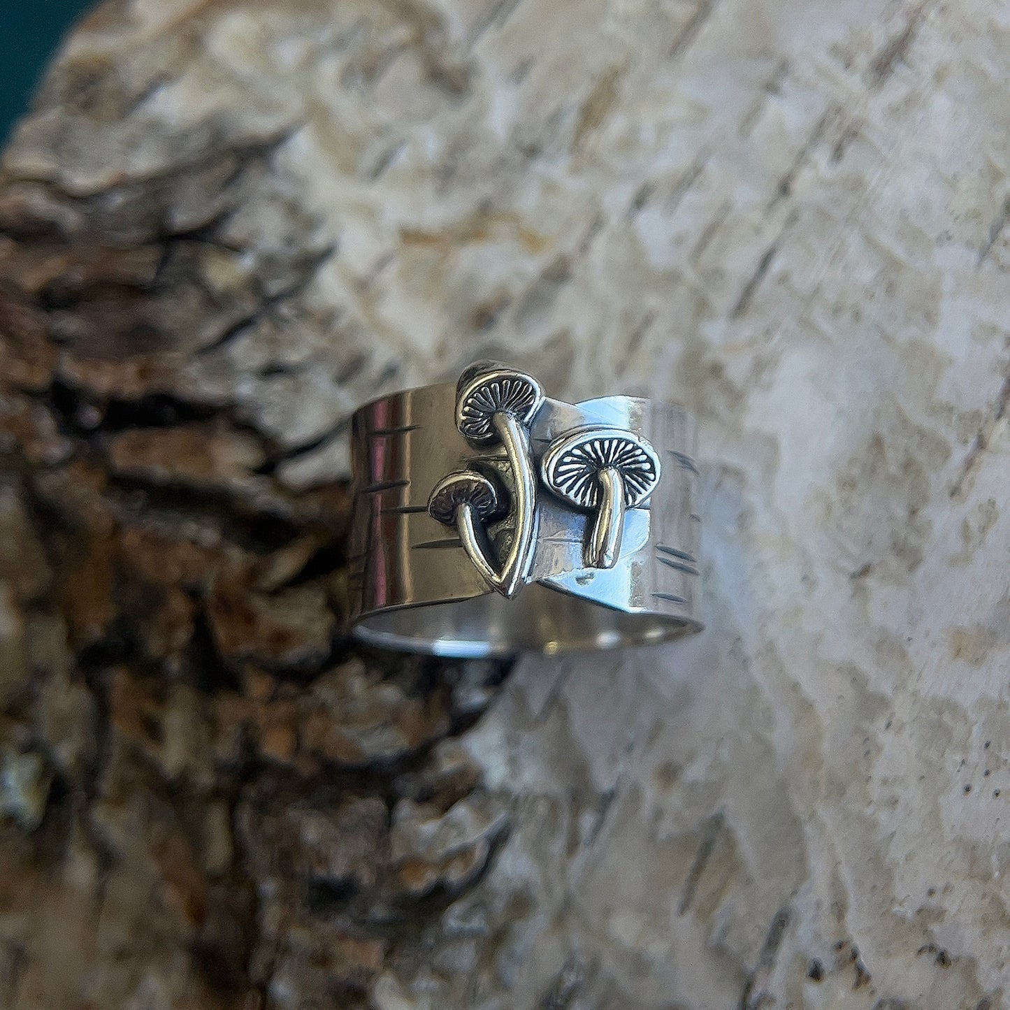 Birch Wood Mushroom Ring - Adjustable