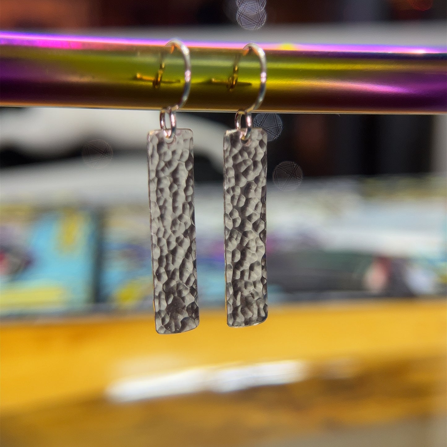 Hammered Tag Earrings- Sterling Silver