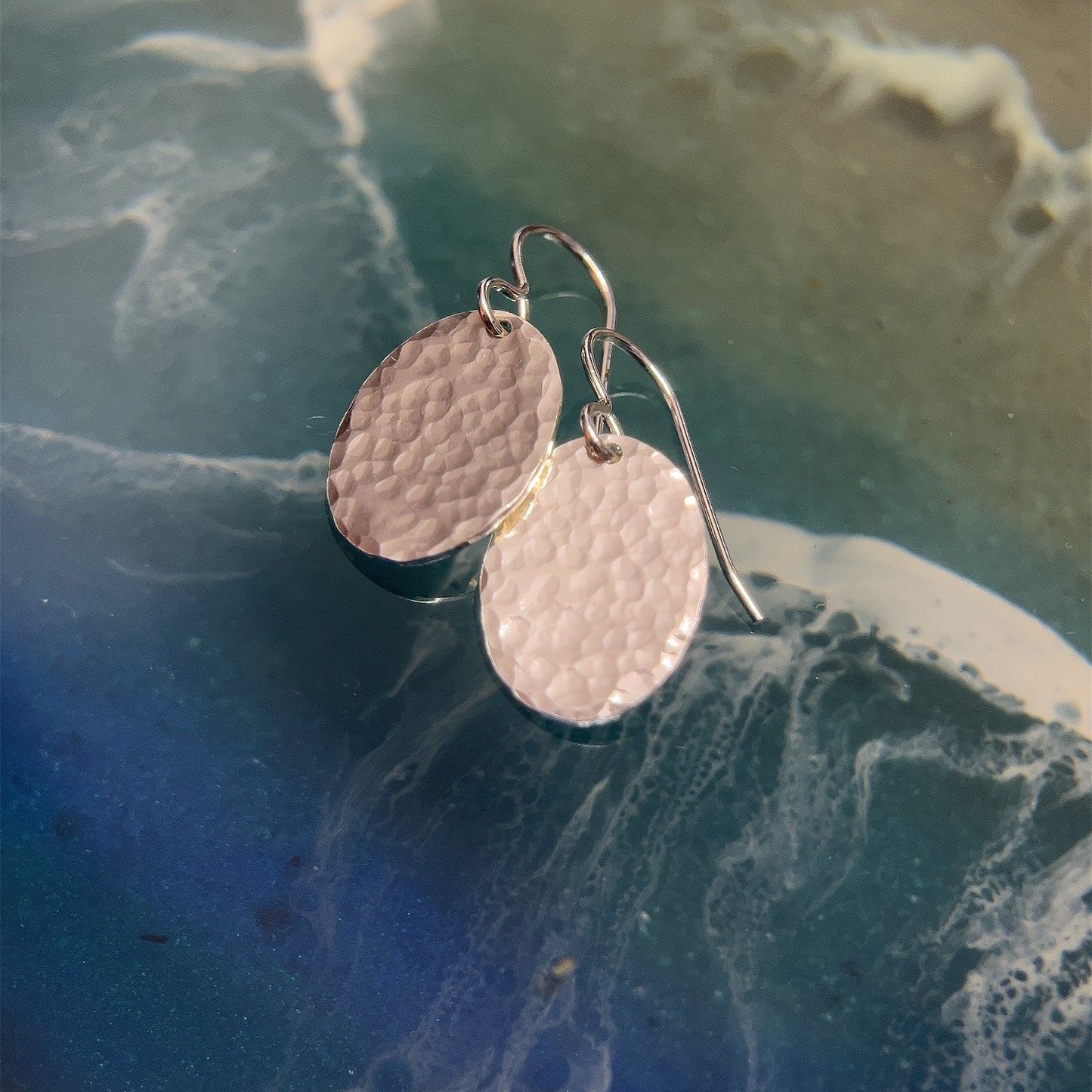 Sterling Silver Hammered Oval Earrings