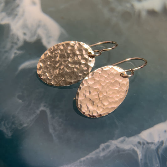 14k Gold Filled Hammered Oval Earrings
