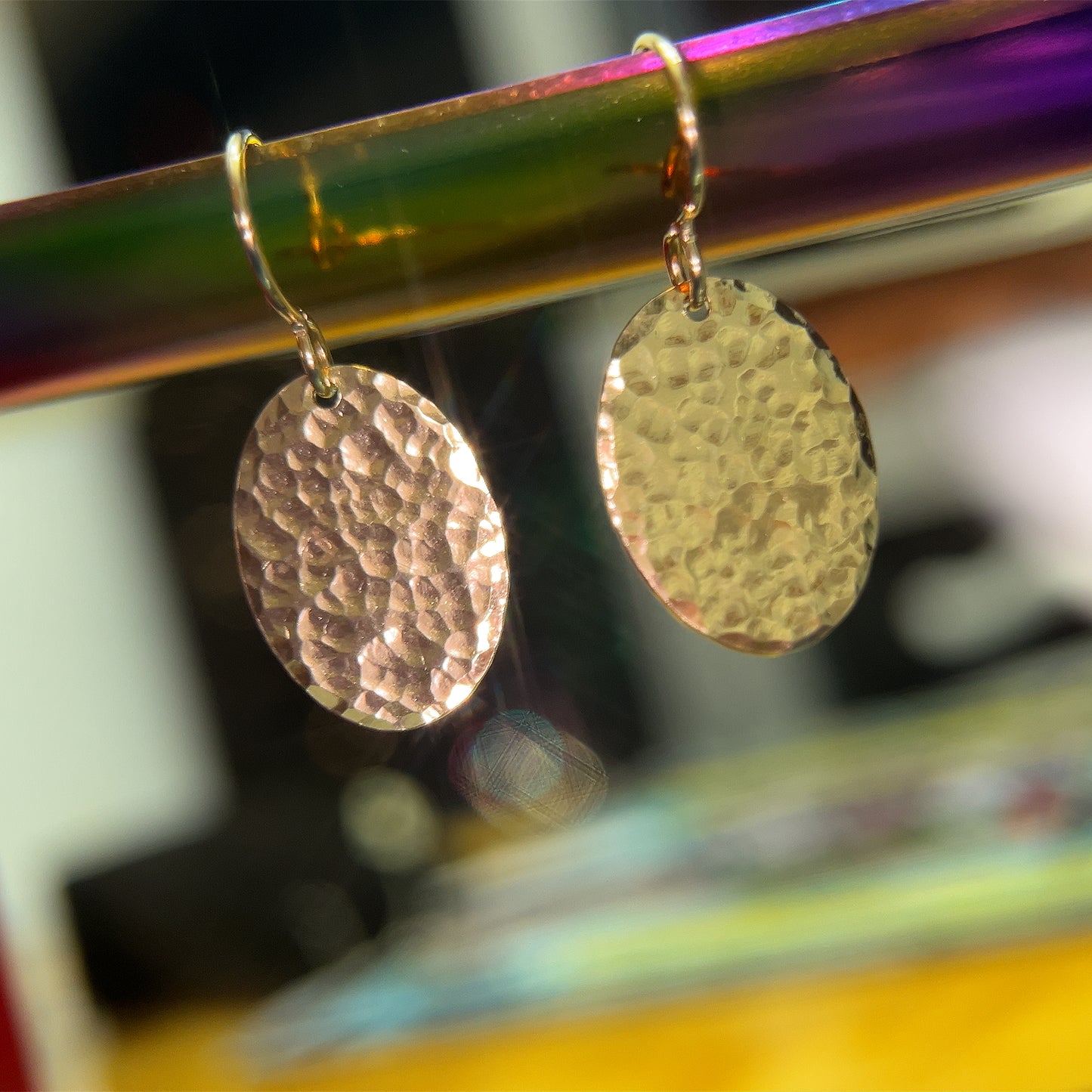 14k Gold Filled Hammered Oval Earrings