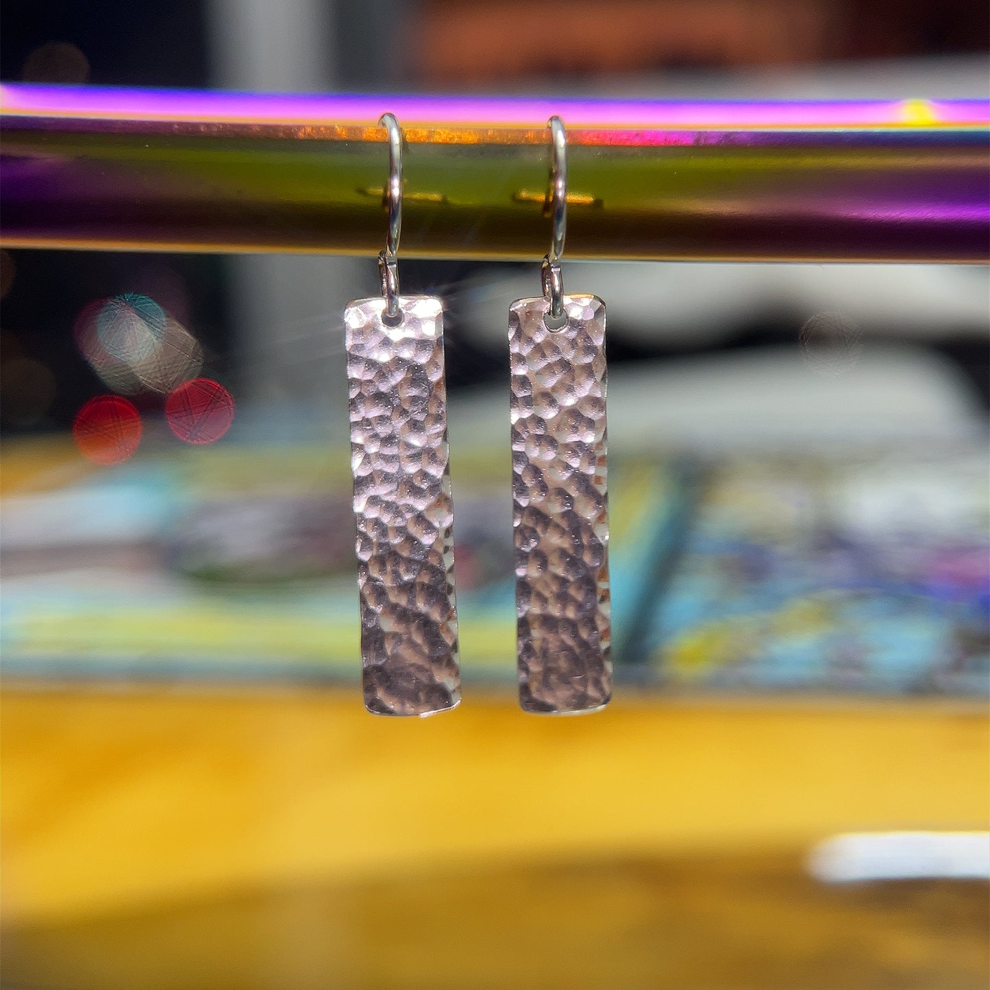 Hammered Tag Earrings- Sterling Silver