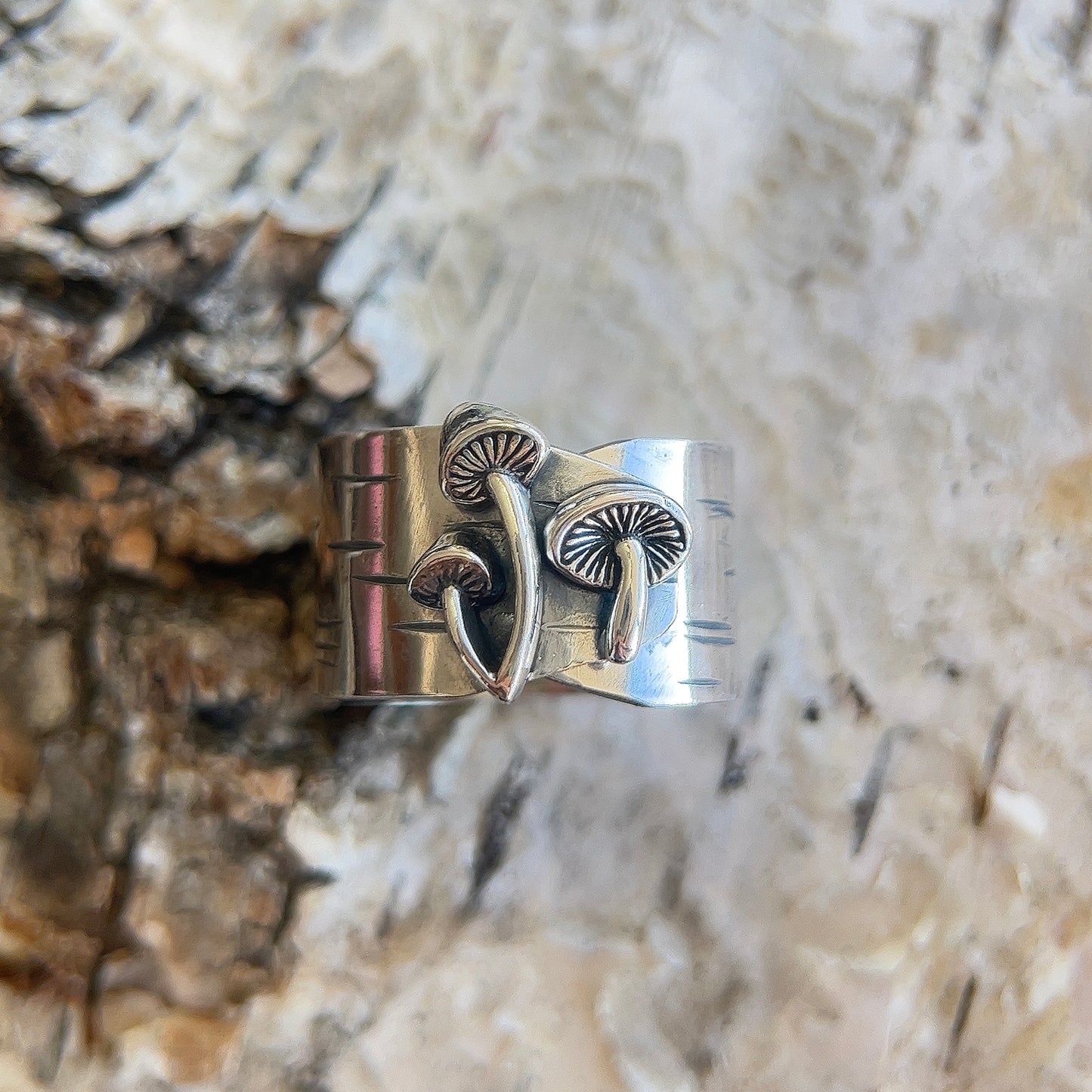 Birch Wood Mushroom Ring - Adjustable