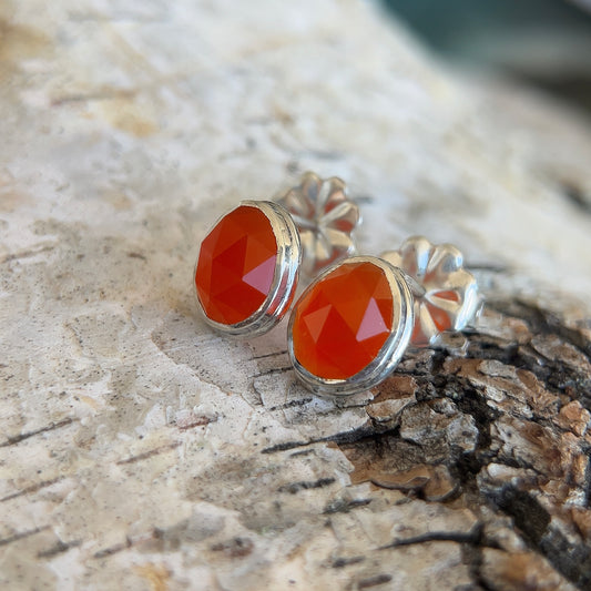 Carnelian Rose Cut Stud Earrings